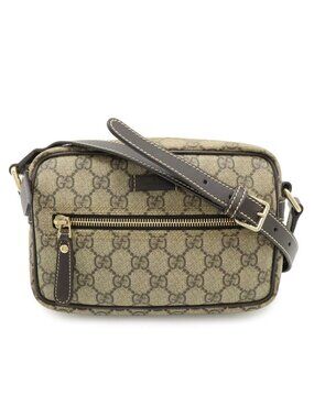 Gucci GG Plus Supreme Shoulder Bag Crossbody Pochette Leather Khaki Beige Dark